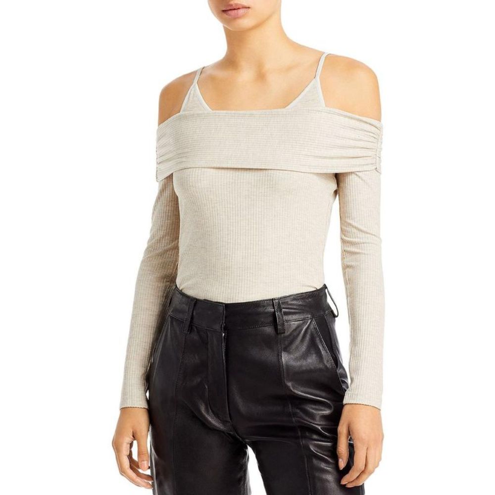 Jonathan Simkhai Womens Piper Beige Off The Shoulder Ribbed Pullover Top NWT